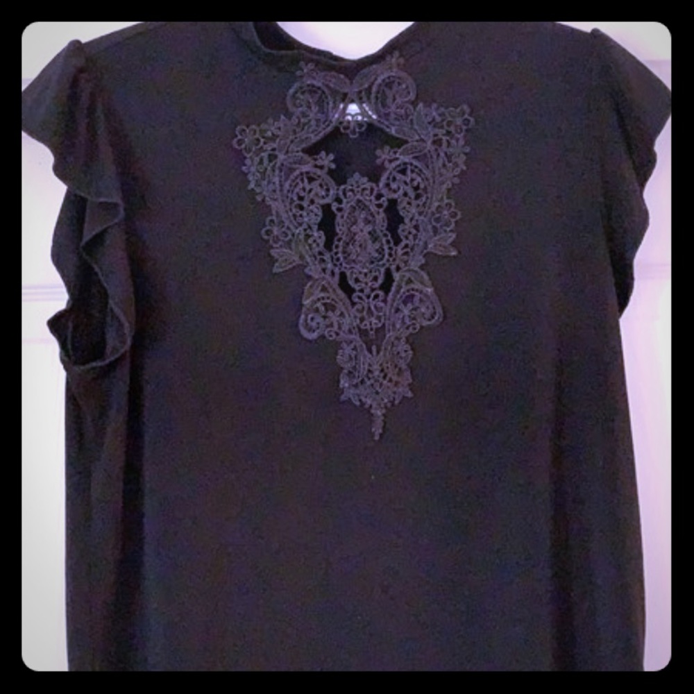 Black Blouse with Lace Detail w/ Cut-Out